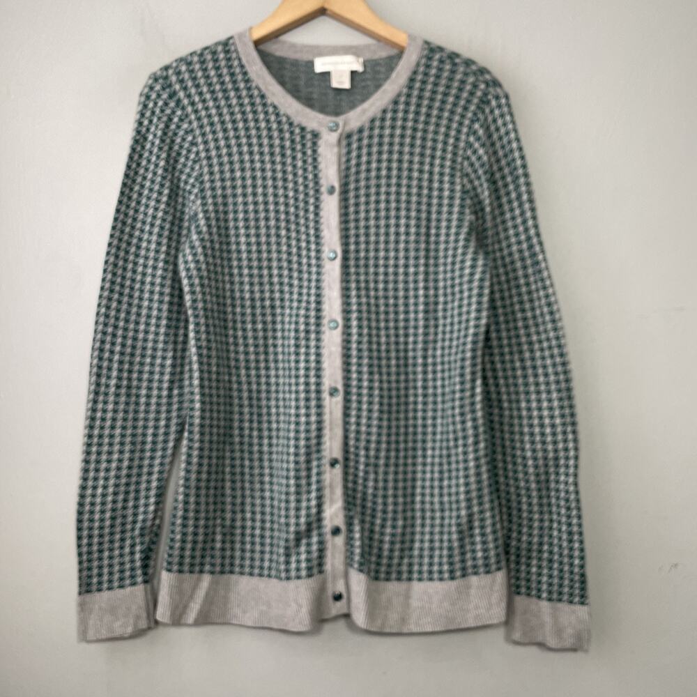 Old Money Cardigan Size Small Teal Houndstooth Academia Twee Heritage Preppy